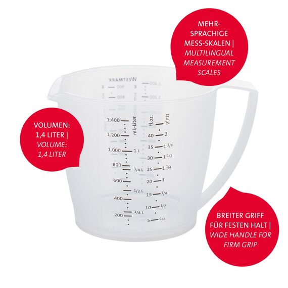 Westmark Back-Set 2tlg., Rührbecher mit Deckel, »Helena«, 1,4 l und Teigschaber »Duo«, Kunststoff/Silikon, Helena, Duo, Transparent/Rot/Schwarz, 310522E6