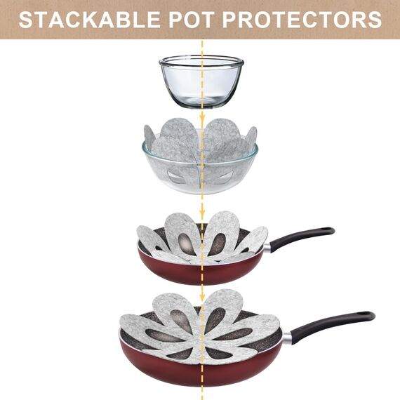 Flintronic Pfannenschoner, 6er Pfannenschutz Topfschutz, 35.5cm Extra Dicke Topfuntersetzer, Topfschoner Anpassbare Größe, Anti-Rutsch Stapelschutz für Pfannen, Töpfe, Schüsseln, Küchenutensilien