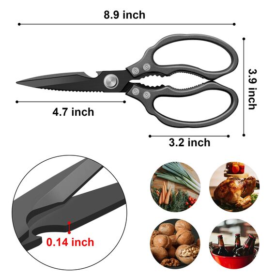 CGBE Küchenschere, Haushaltsschere aus Edelstahl, Strapazierfähig, Spülmaschinenfest, Allzweckschere, Scharfe Kochschere für Küche, Huhn, Geflügel, Fisch, Fleisch, Kräuter, Ganz Schwarz