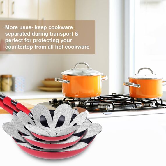Flintronic Pfannenschoner, 6er Pfannenschutz Topfschutz, 35.5cm Extra Dicke Topfuntersetzer, Topfschoner Anpassbare Größe, Anti-Rutsch Stapelschutz für Pfannen, Töpfe, Schüsseln, Küchenutensilien
