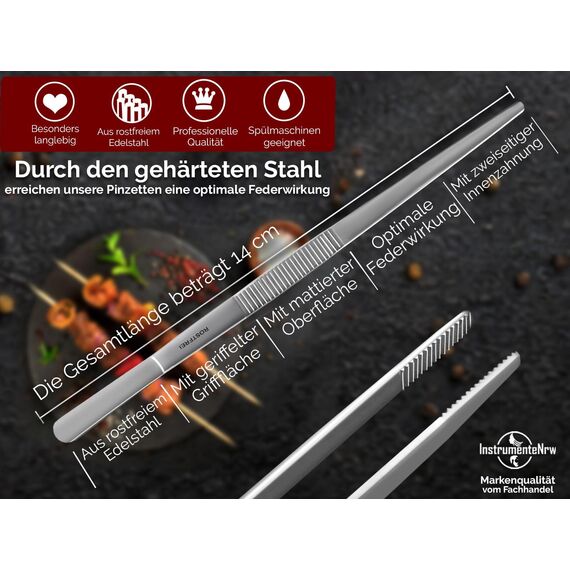 Küchenpinzette, Grillpinzette, Kochpinzette, Pinzette Edelstahl Gerade (14,0 cm)