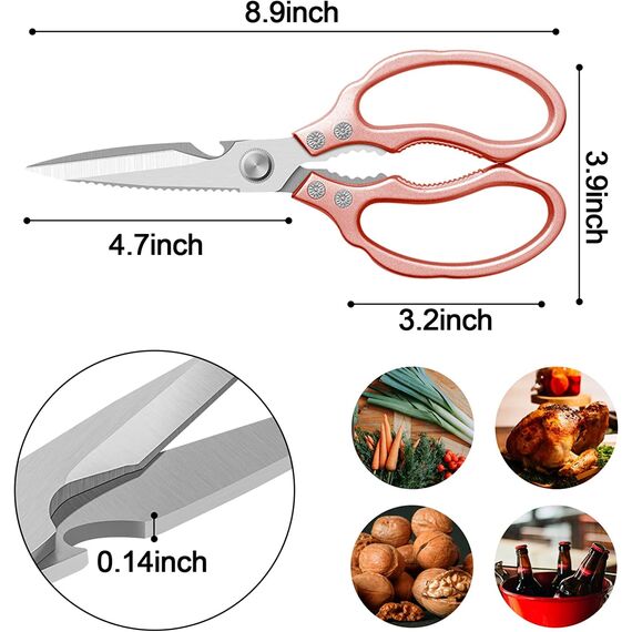 CGBE Küchenschere, Haushaltsschere aus Edelstahl, Strapazierfähig, Spülmaschinenfest, Allzweckschere, Scharfe Kochschere für Küche, Huhn, Geflügel, Fisch, Fleisch, Kräuter, Rosa Gold