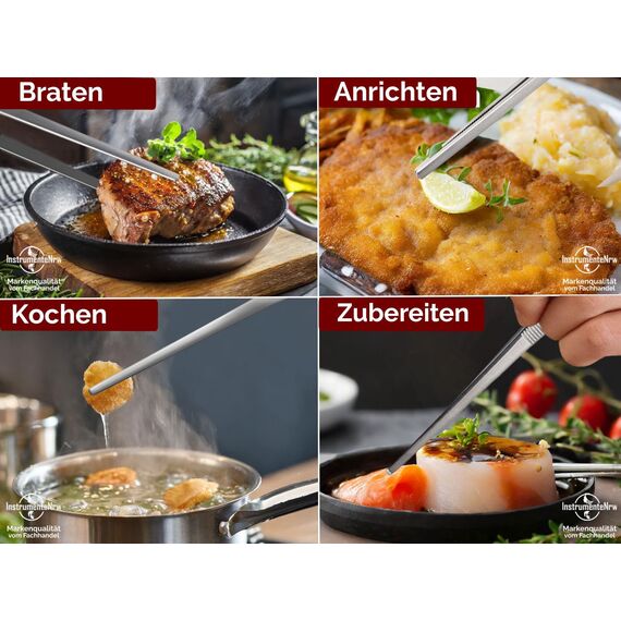 Küchenpinzette, Grillpinzette, Kochpinzette, Pinzette Edelstahl Gerade (25,0 cm) Silber