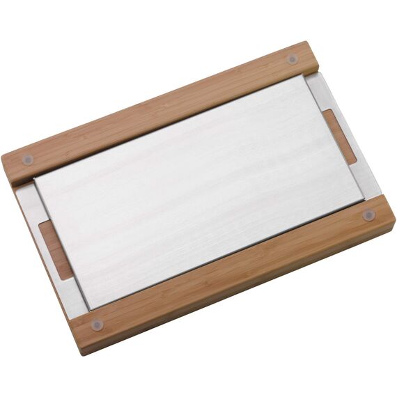 WMF Brotschneidebrett mit Krümelfang, Schneidebrett mit Auffangschale 44 x 27 x 4,8 cm, Schneidebrett Holz mit Krümmelschale, Bambus, Gitterform, klingenschonend