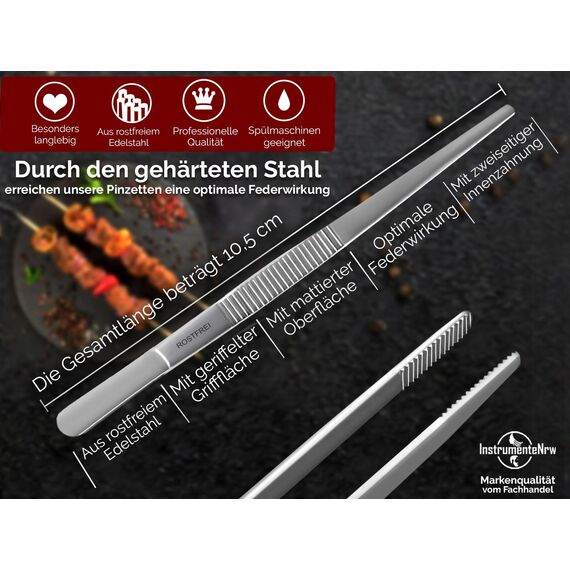Küchenpinzette Grillpinzette Kochpinzette Pinzette Edelstahl Gerade (10,5 cm) Silber