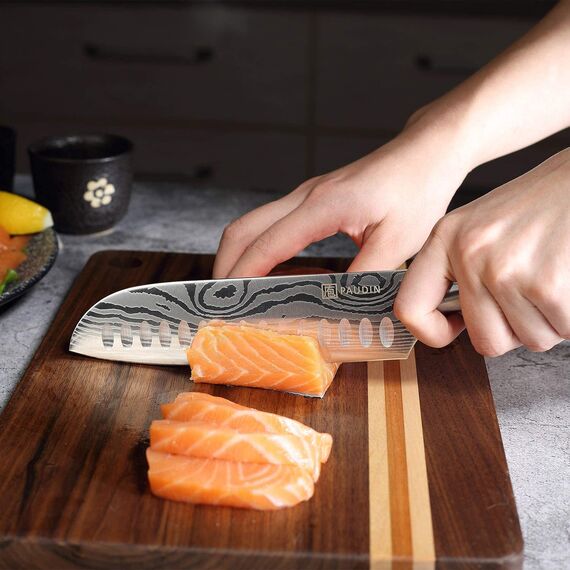 PAUDIN Santokumesser, Klingenlänge17 cm Kochmesser aus deutschem Messerstahl, Sushi Messer Küchenmesser mit ergonomischem Griff für Haus und Restaurant