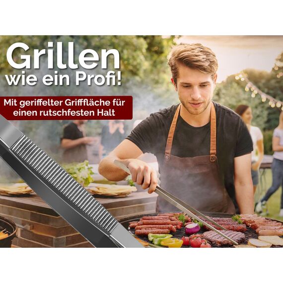 Küchenpinzette, Grillpinzette, Kochpinzette, Pinzette Edelstahl Gerade (60,0 cm) Silber