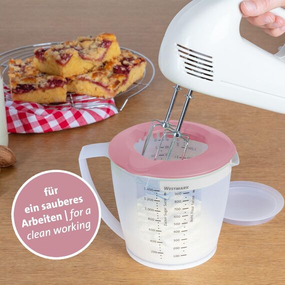 Westmark Rührbecher/Messkanne mit Spritzschutz, Deckel und Ausgießer, Kunststoff, Füllvolumen: 1,4 Liter, Helena, Transparent/Rosa, 3105227P, 1 – Pack