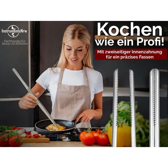 Kochpinzette Küchen-Pinzette Grillpinzette Pinzette Edelstahl Gerade (45,0 cm) Silber