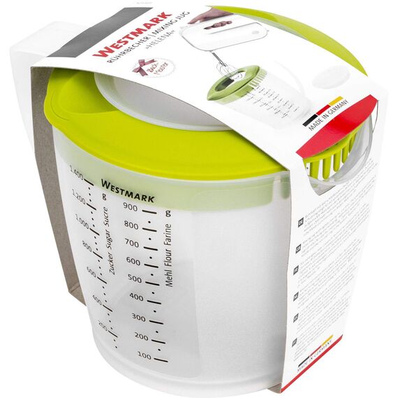 Westmark Rührbecher mit Spritzschutz, Deckel und Ausgießer, Kunststoff, Füllvolumen: 1,4 Liter, Helena, Transparent/Apfelgrün, 3105227A, 19.5 x 15 x 14.8 cm