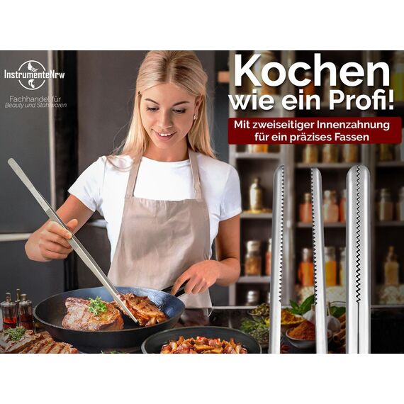Küchenpinzette, Grillpinzette, Kochpinzette, Pinzette Edelstahl Gerade (60,0 cm) Silber