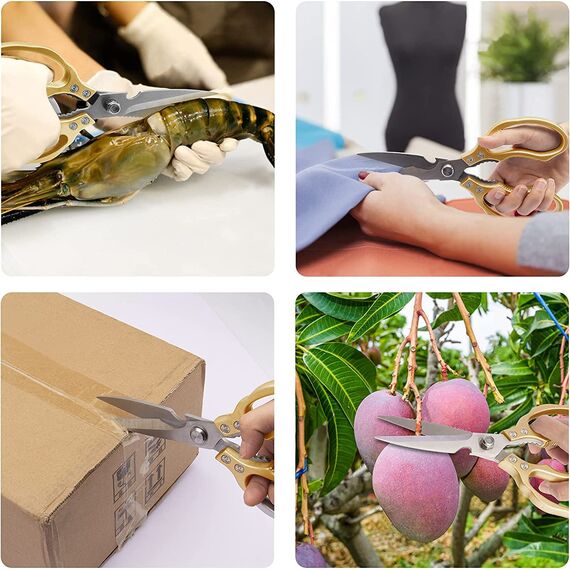 CGBE Küchenschere, Haushaltsschere aus Edelstahl, Strapazierfähig, Spülmaschinenfest, Allzweckschere, Scharfe Kochschere für Küche, Huhn, Geflügel, Fisch, Fleisch, Kräuter, Gold