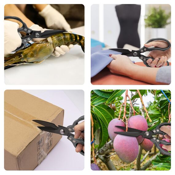 CGBE Küchenschere, Haushaltsschere aus Edelstahl, Strapazierfähig, Spülmaschinenfest, Allzweckschere, Scharfe Kochschere für Küche, Huhn, Geflügel, Fisch, Fleisch, Kräuter, Ganz Schwarz