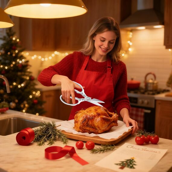 CGBE Küchenschere, Haushaltsschere aus Edelstahl, Strapazierfähig, Spülmaschinenfest, Allzweckschere, Scharfe Kochschere für Küche, Huhn, Geflügel, Fisch, Fleisch, Kräuter, Silber