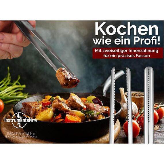 Küchenpinzette, Grillpinzette, Kochpinzette, Pinzette Edelstahl Gerade (35,0 cm) Silber