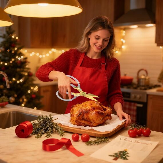 CGBE Multifunktionale Küchenschere aus Edelstahl: Scharfe Haushaltsschere für Küche - Transparenter Griff - Allzweckschere für Huhn Geflügel Fisch Fleisch Kräuter - Gold