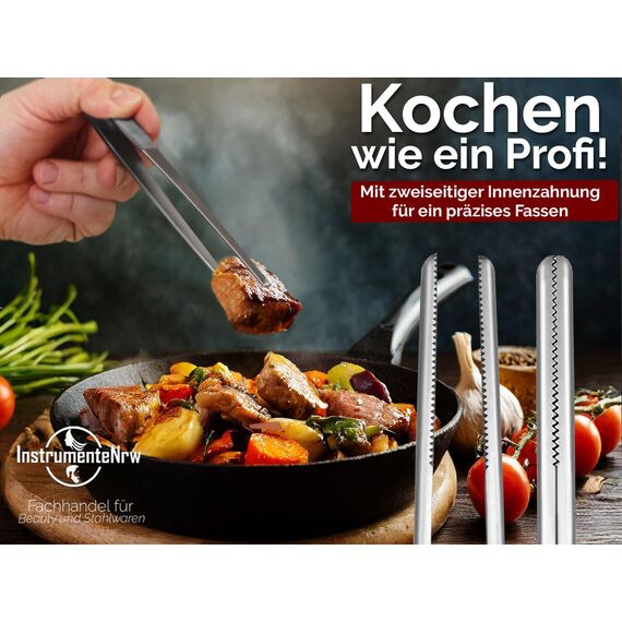 Küchenpinzette, Grillpinzette, Kochpinzette, Pinzette Edelstahl Gerade (25,0 cm) Silber