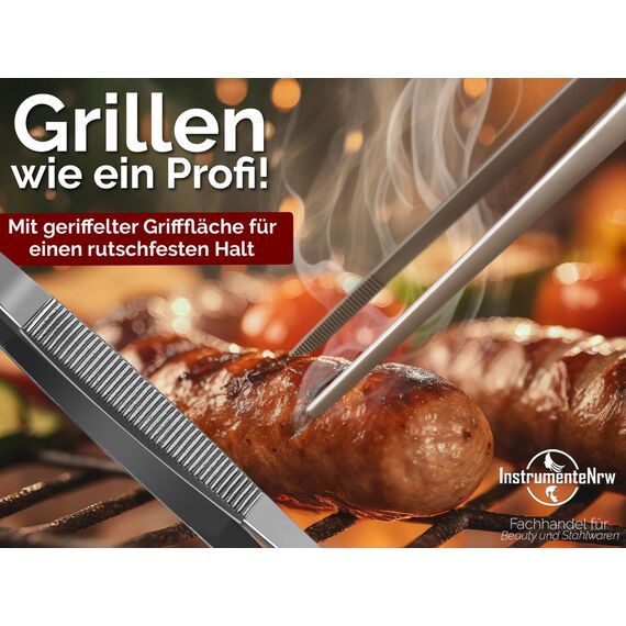 Küchenpinzette, Grillpinzette, Kochpinzette, Pinzette Edelstahl Gerade (25,0 cm) Silber