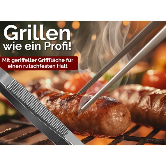 Küchenpinzette, Grillpinzette, Kochpinzette, Pinzette Edelstahl Gerade (35,0 cm) Silber