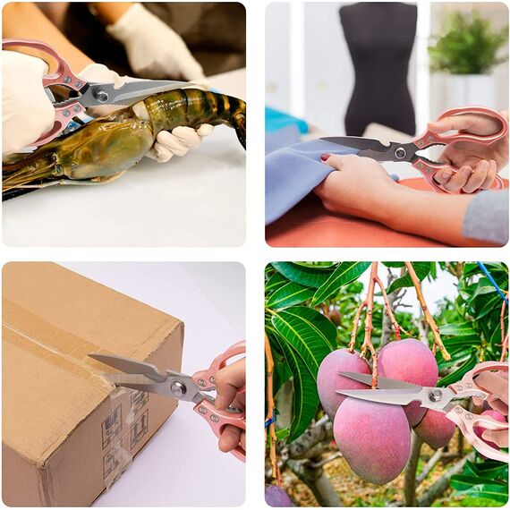 CGBE Küchenschere, Haushaltsschere aus Edelstahl, Strapazierfähig, Spülmaschinenfest, Allzweckschere, Scharfe Kochschere für Küche, Huhn, Geflügel, Fisch, Fleisch, Kräuter, Rosa Gold