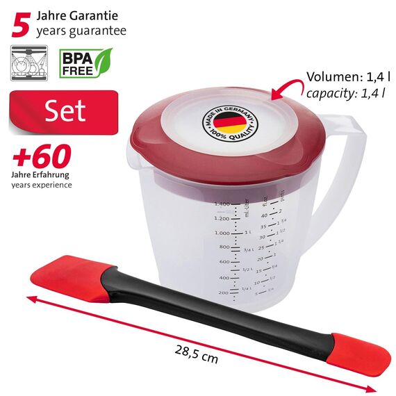 Westmark Back-Set 2tlg., Rührbecher mit Deckel, »Helena«, 1,4 l und Teigschaber »Duo«, Kunststoff/Silikon, Helena, Duo, Transparent/Rot/Schwarz, 310522E6