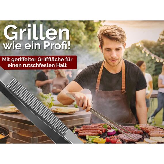 Küchenpinzette, Grillpinzette, Kochpinzette, Pinzette Edelstahl Gerade (50,0 cm) Silber
