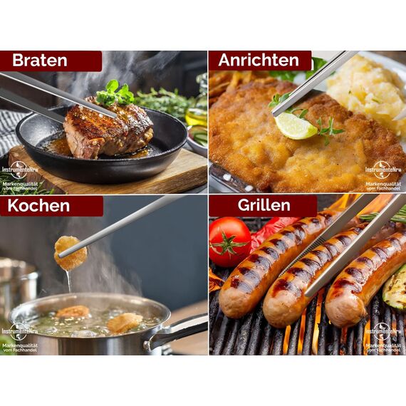 Kochpinzette Küchen-Pinzette Grillpinzette Pinzette Edelstahl Gerade (45,0 cm) Silber