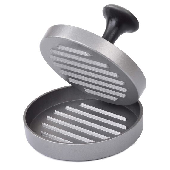 GRÄWE Burgerpresse mit 50 Blatt Backpapier, Hamburgerpresse Set aus Aluguss für leckere Hamburger, Patties, BBQ, Burger Presse mit Antihaftbeschichtung