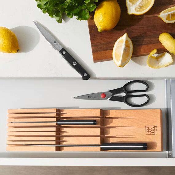 ZWILLING Schubladen-Einsatz für Küchenmesser, Messerhalter aus Holz, Aufbewahrung für 8 Messer, Braun
