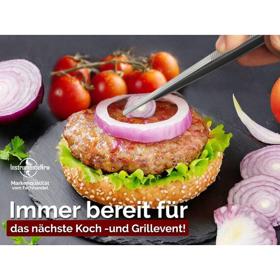 Küchenpinzette, Grillpinzette, Kochpinzette, Pinzette Edelstahl Gerade (18,0 cm) Silber