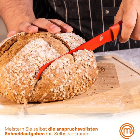 MasterChef Messerblock mit Messer, Messerset mit Block, Scharfe Messer Set mit Küchenmesser, Kochmesser, Brotmesser, Schälmesser & Allzweckmesser, Edelstahlklingen, Softgriff, 6-teilig, Mehrfarbig