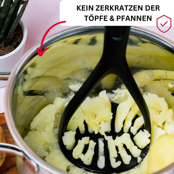 Westmark Kartoffelstampfer Gentle - 27,5 cm lang - 5 Jahre Garantie - spülmaschinengeeigneter Handstampfer -hitzebeständig bis 210 °C (schwarz)