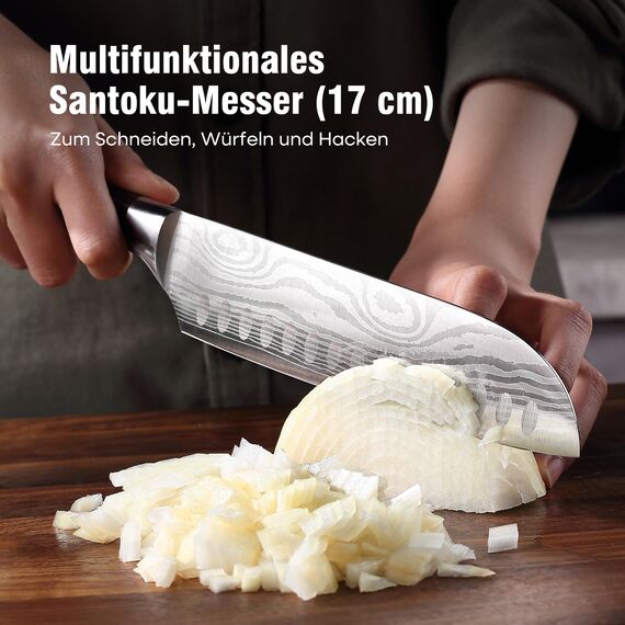 PAUDIN Santokumesser, Klingenlänge17 cm Kochmesser aus deutschem Messerstahl, Sushi Messer Küchenmesser mit ergonomischem Griff für Haus und Restaurant