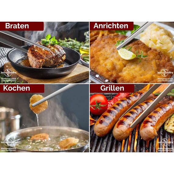 Küchenpinzette, Grillpinzette, Kochpinzette, Pinzette Edelstahl Gerade (35,0 cm) Silber