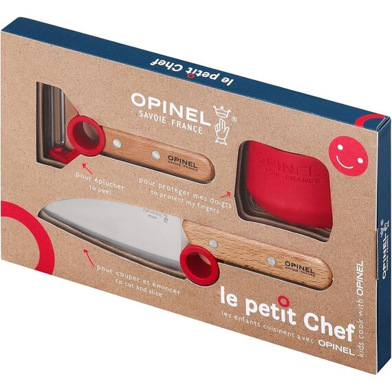 Opinel Le petit Chef - Kinder Kochmesser Set - 3 teilig - Kochmesser - Fingerschutz - Sparschäler - rostfrei