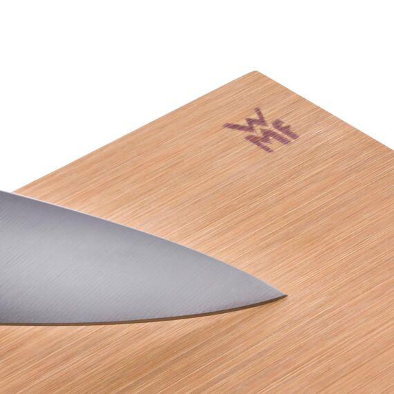 WMF Schneidebrett Bambus natur, 38 x 25 x 1,9 cm, Hackbrett, Bambus Brett, Holzbrett rechteckig, Schneidebrett Holz, Tranchierbrett mit Saftrille, Küchenbrett klingenschonend