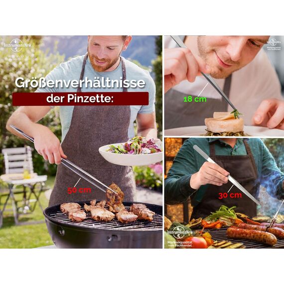 Küchenpinzette, Grillpinzette, Kochpinzette, Pinzette Edelstahl Gerade (18,0 cm) Silber