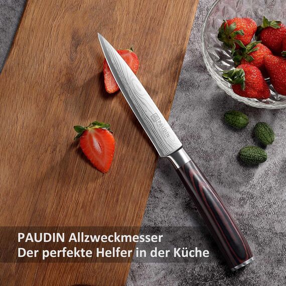 PAUDIN Kochmesser Allzweckmesser Profi 13 cm Scharf Küchenmesser Chefmesser aus rostfreiem Deutscher Edelstahl mit ergonomischem Griff