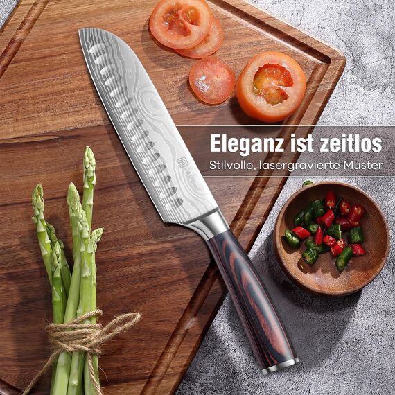 PAUDIN Santokumesser, Klingenlänge17 cm Kochmesser aus deutschem Messerstahl, Sushi Messer Küchenmesser mit ergonomischem Griff für Haus und Restaurant