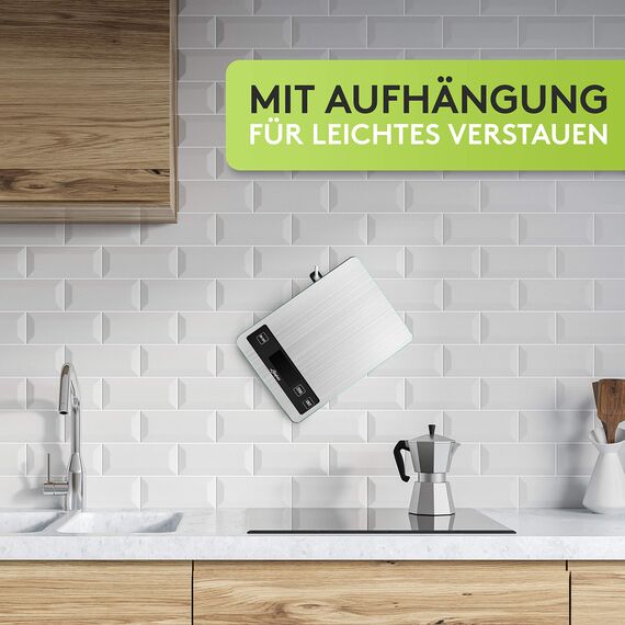 Liebfeld Küchenwaage Digital - Präzise Waage aus Edelstahl u. Glas mit großer Wiegefläche bis 15kg - Beleuchtetes Display - Digitale Küchenwaage inkl. 2 AA Batterien - Küchen Zubehör