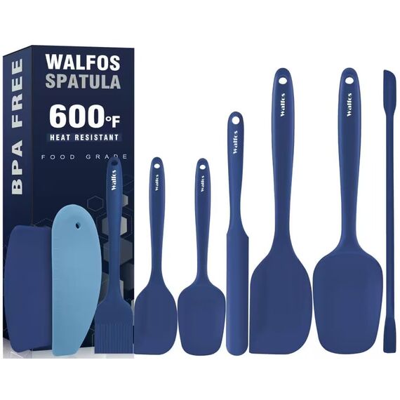 Walfos Silikonschaber-Set (9 Stück) Hitzebeständige Silikonspatel und -bürste mit Edelstahlkern, flexibler Teigschaber & Antihaft-Gummispatel zum Kochen, Backen und Mischen, blau