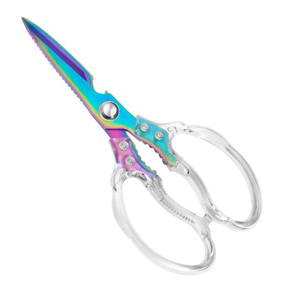 CGBE Multifunktionale Küchenschere aus Edelstahl: Scharfe Haushaltsschere für Küche - Transparenter Griff - Allzweckschere für Huhn Geflügel Fisch Fleisch Kräuter - Mehrfarbig