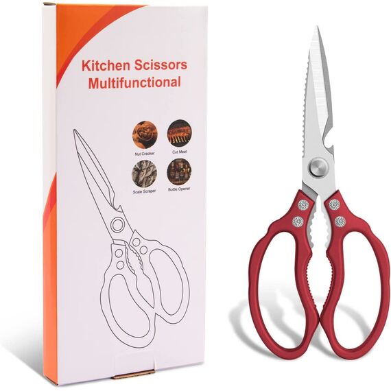 CGBE Küchenschere, Haushaltsschere aus Edelstahl, Strapazierfähig, Spülmaschinenfest, Allzweckschere, Scharfe Kochschere für Küche, Huhn, Geflügel, Fisch, Fleisch, Kräuter, Rot