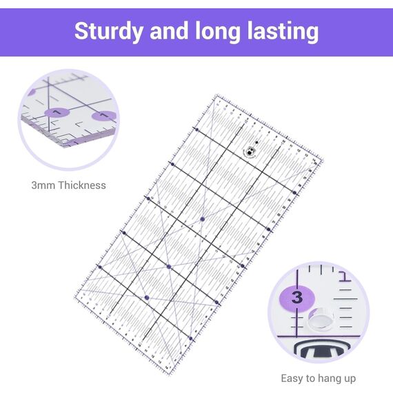 Rollschneider Set - 45mm Rollschneider Stoffschneider Set inkl. A3 Schneidematte, Ersatzklingen, Patchwork-Lineal, Stoffklammern, ideal zum Basteln, Nähen, Patchworken (Lila)
