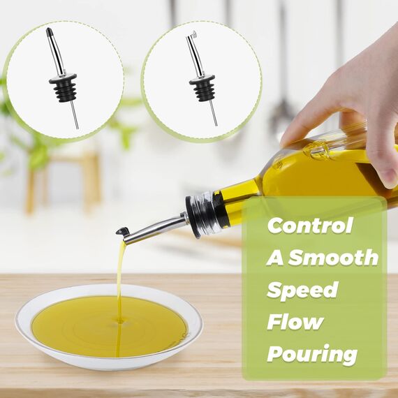 Ölflasche, 2 x 500 ml Essig und Ölspender, Olivenölflasche mit Trichter, Anlaufgeschütztem Deckel, Etikett, Glasflasche für Küche und BBQ