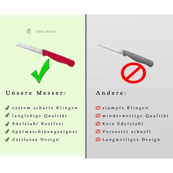 Edelbach Solingen Küchenmesser Set | Made in Germany Solingen Set, Obstmesser, Gemüsemesser, Schälmesser, sehr scharf | Allesschneider Edelstahl | Kneipchen Messer (6x Küchenmesser)
