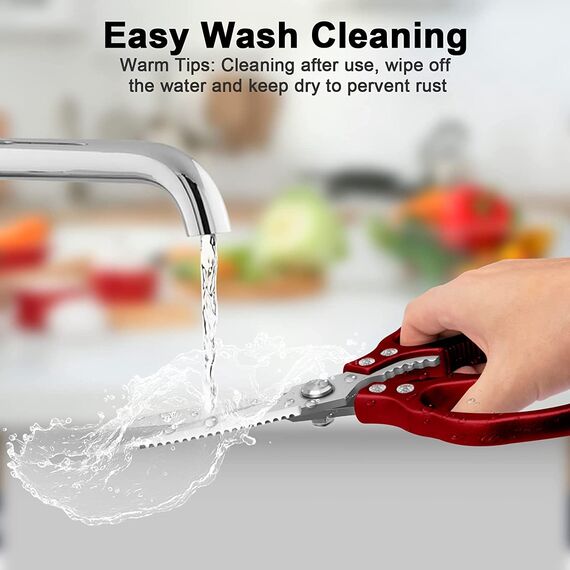 CGBE Küchenschere, Haushaltsschere aus Edelstahl, Strapazierfähig, Spülmaschinenfest, Allzweckschere, Scharfe Kochschere für Küche, Huhn, Geflügel, Fisch, Fleisch, Kräuter, Rot