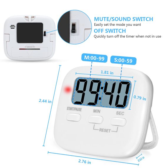 Digitaler Küchentimer Magnetisch Eieruhr Timer Küchenuhr Stoppuhr Countdown Count up, Laut Ton Küchenwecker Zeitmesser Küche Kurzzeitwecker mit LCD zum Kochen Backen Sport Lernen, mit Batterie