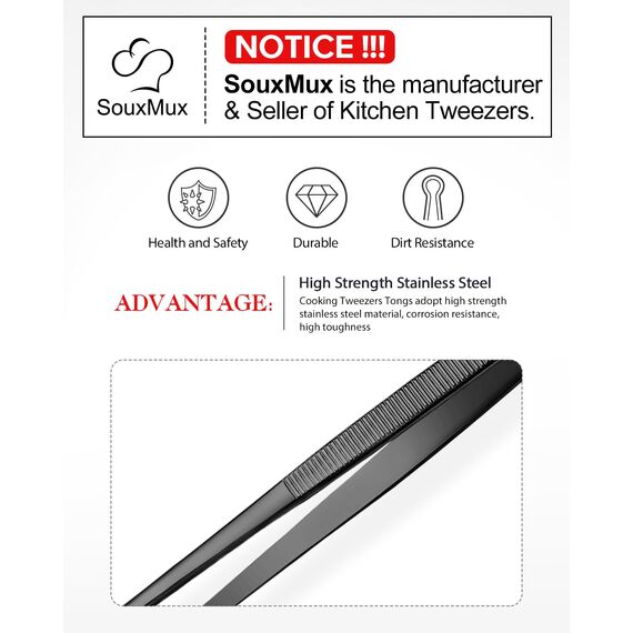 2 Stück 25.5cm-Kochpinzette Zangen Präzision Gezackte Spitzen, Edelstahl Professionelle Kochpinzette Küchenwerkzeuge zum Grillen, Beschichten und Servieren (Schwarz)