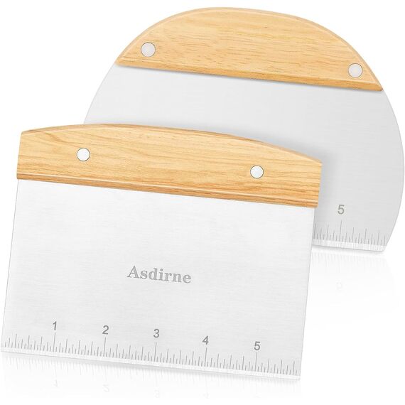 Asdirne Teigschneider, Teigschaber mit Holzgriff und lebensmittelechter Edelstahlklinge, Gebäckschaber, 15 cm, 2 Stück